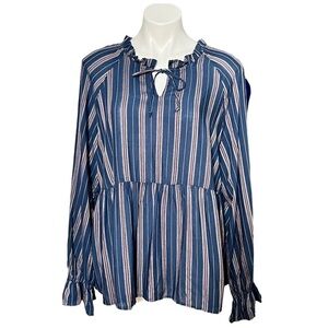 Wonderly Striped Babydoll Blouse Size X Large Navy